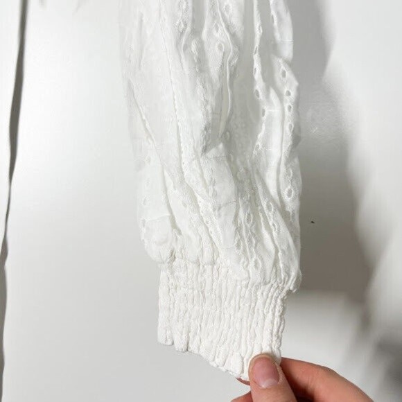 Missguided Women White Cord Broderie Tie Crop Top Eyelet Plunge V-Neck 6 NWT - Picture 8 of 12